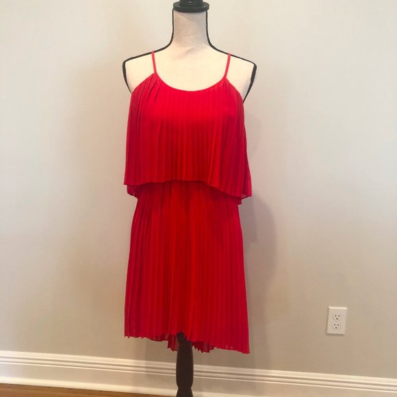 Red Hi-Low Accordion Dress - Picture 1 of 5